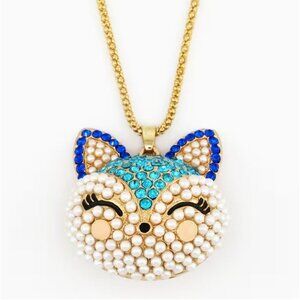 Cute Betsey Johnson Fox Pendant Necklace Crystals Gold Tone